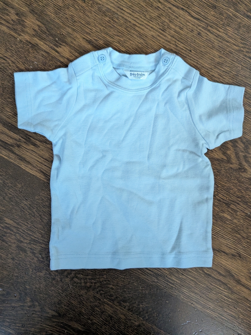 Baby Boden Baby Blue Basic Tee 6-12M Button Shoulder Short Sleeve Cotton